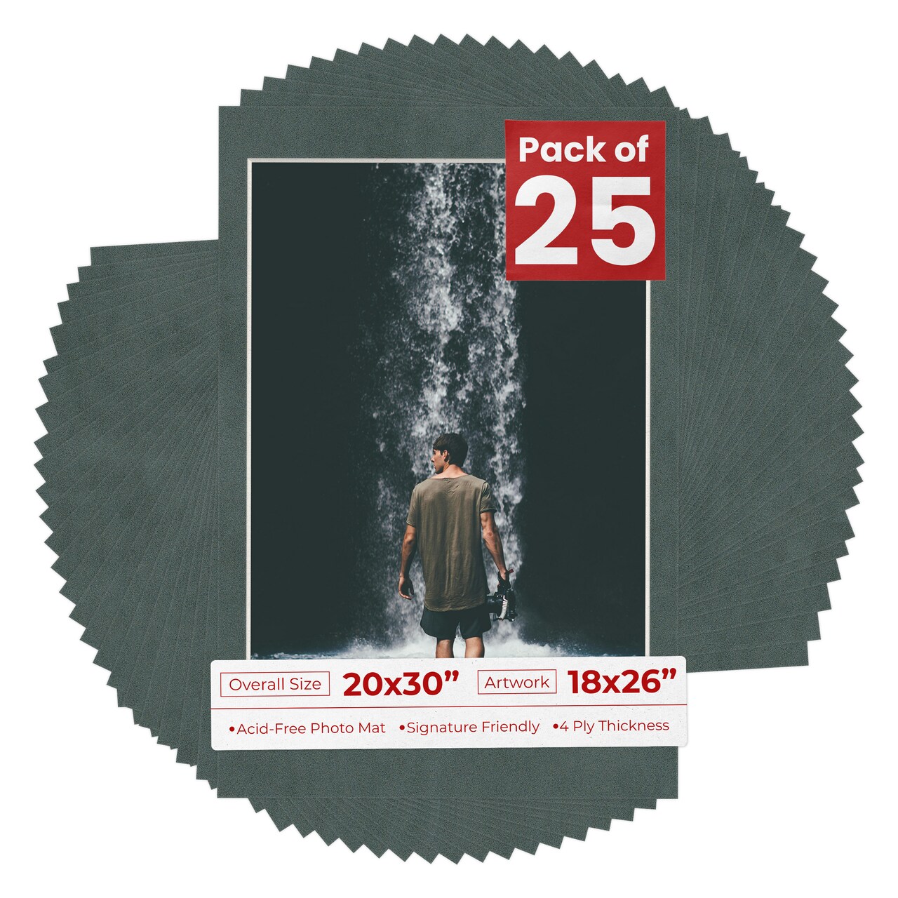 Dark Grey Suede Mat Board for 20x30 Frames - Fits 18x26 Photos